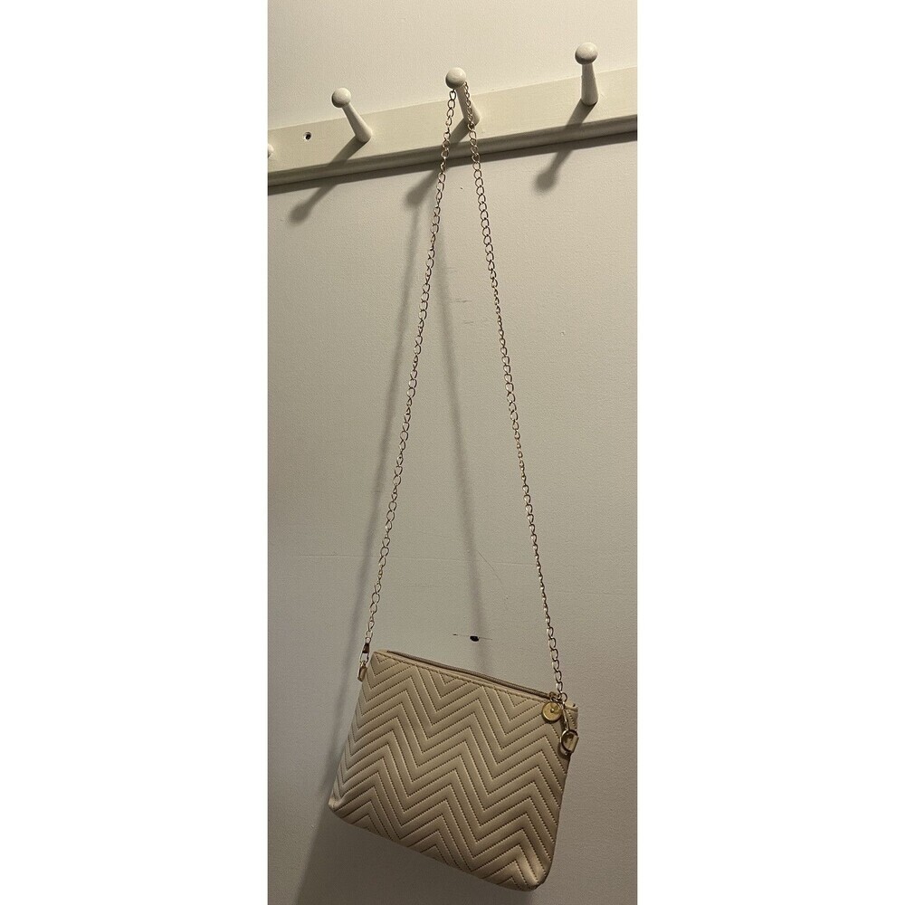 7.5”x6” Beige Tan Leather Purse‎ Clutch Shoulder Cross Body Bag gold chain strap - Picture 3 of 7